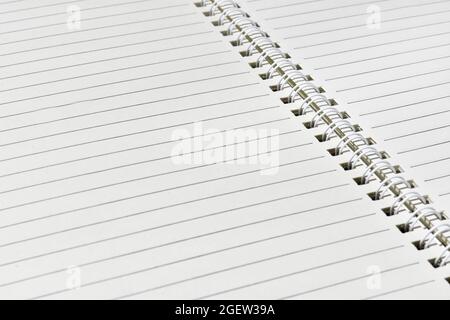 Pagina del notebook vuota per il lavoro di registrazione vuota. Notebook con pagine foderate dettagliate. Tessitura della carta, libro di esercizi della scuola con spazio per il testo Foto Stock