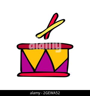Illustrazione del vettore del tamburo a colori. Icona disegnata a mano. Illustrazione Vettoriale