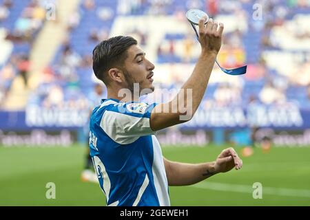 Oscar Gil di RCD Espanyol durante la partita Liga tra RCD Espanyol e Villarreal CF allo stadio RCDE di Cornella, Spagna. Foto Stock