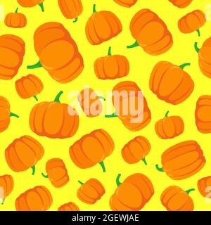 Modello senza cuciture con zucche disegnate a mano su sfondo giallo. Illustrazione eps vettoriale Illustrazione Vettoriale