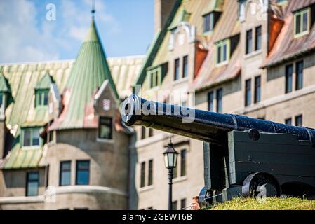 La Malbaie, Canada - Luglio 20 2021: La bella terrazza del le Manoir Richelieu Hotel a la Malbaie Foto Stock