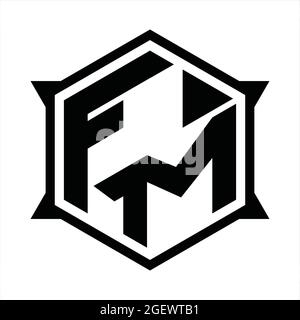 Monogramma con logo FM con sagoma esagonale e affilata Illustrazione Vettoriale