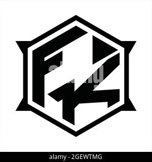 Monogramma con logo FK con sagoma esagonale e affilata Illustrazione Vettoriale