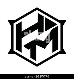 Monogramma HM con logo e sagoma esagonale e affilata Illustrazione Vettoriale