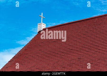 Tadoussac, Canada - Luglio 22 2021: Chapelle de Tadoussac di Saint-Lawrence River Foto Stock