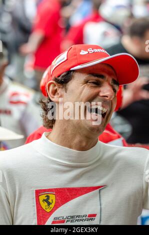 Pedro de la Rosa al Goodwood Festival of Speed Motor Racing evento 2014. Ferrari spagnola Formula 1, pilota di Gran Premio Foto Stock