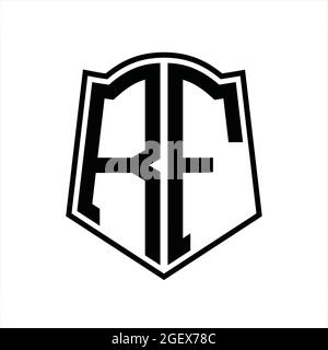Logo RF monogramma con maschera di design con fondo nero isolato a forma di schermatura Illustrazione Vettoriale