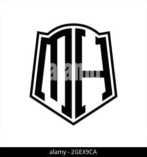 Monogramma con logo MH con sagoma a profilo schermato modello isolato su sfondo bianco' Illustrazione Vettoriale