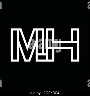 Lettera monogramma con logo MH con maschera di disegno in nero con schermatura e slice style Illustrazione Vettoriale