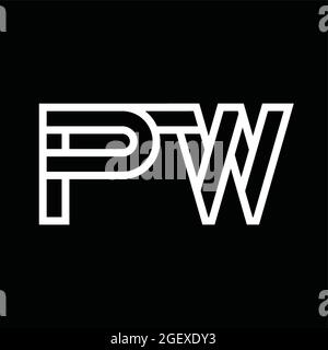 Lettera monogramma con logo PW con maschera di disegno in nero con schermatura e slice Illustrazione Vettoriale
