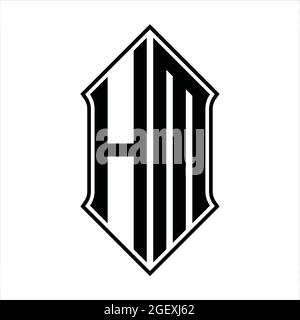 Logo HM monogramma con schermo e disegno a contorno nero immagine vettoriale icona astratto Illustrazione Vettoriale