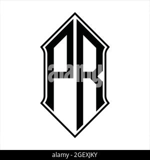 Logo PR monogramma con schermo e disegno a contorno nero immagine vettoriale icona astratto Illustrazione Vettoriale