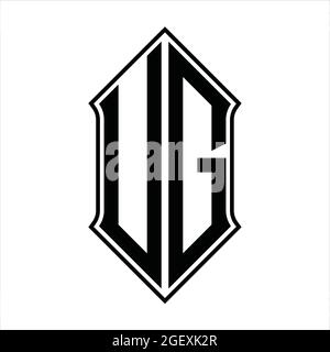 Logo UG monogramma con schermo e disegno a contorno nero immagine vettoriale icona astratto Illustrazione Vettoriale
