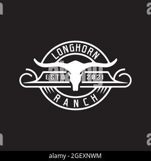 Emblema contorno classico longhorn ranch vettore logo design Illustrazione Vettoriale