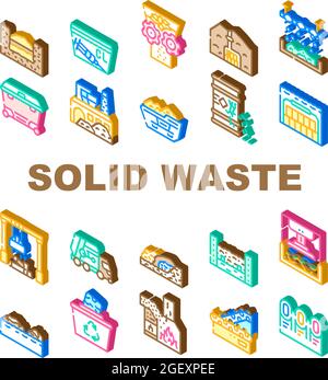 Solid Waste Management Business Icons Set Vector Illustrazione Vettoriale