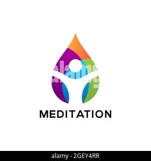 MEDITATION THERAPY LOGO DESIGN VETTORIALE. MODELLO DI MEDITAZIONE CON ELEMENTI IN FOGLIA DI LOTO. COLORE MEDITAZIONE. MEDITATION LOGO LINEA MODERNA MINIMALISTA STILE. S Illustrazione Vettoriale