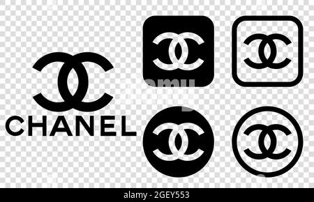 Vinnytsia, Ucraina - 18 agosto 2021. Set di logo Chanel. Icone vettoriali sfondo trasparente Illustrazione Vettoriale