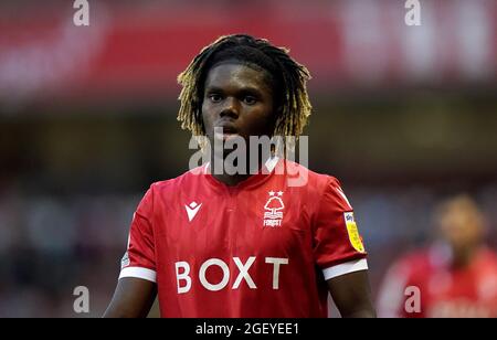 Alex Mighten della foresta di Nottingham durante la partita del campionato Sky Bet al City Ground di Nottingham. Data foto: Mercoledì 18 agosto 2021. Foto Stock