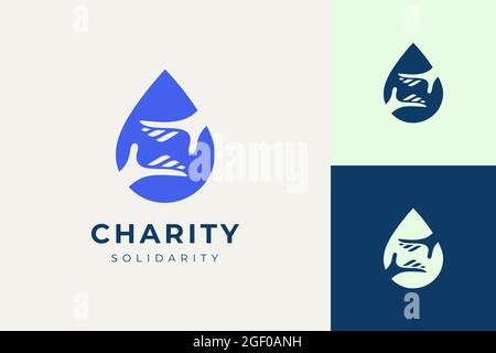 Logo di solidarietà o beneficenza a forma di goccia d'acqua e a mano Illustrazione Vettoriale