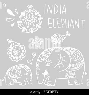 Vettore mano disegnare elefante India. Illustrazione in stile indiano. Illustrazione in stock Illustrazione Vettoriale