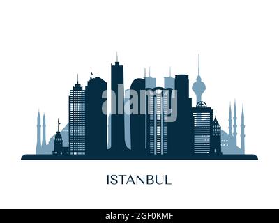 Skyline di Istanbul, silhouette monocromatica. Illustrazione vettoriale. Illustrazione Vettoriale