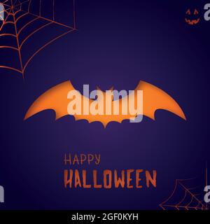 BAT su sfondo viola. Buon Halloween. Adatto per biglietti d'auguri, poster e così via. Illustrazione Vettoriale