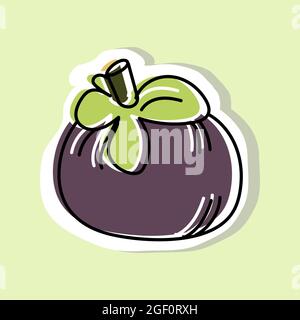 Illustrazione vettoriale dell'adesivo mangosteen. Stile cartoon. Illustrazione Vettoriale