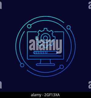 aggiornamento, icona del vettore di linea software Illustrazione Vettoriale