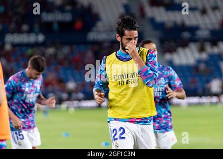 Valencia, Spagna. 22 agosto 2021. CALCIO - LEVANTE UD VS REAL MADRID Francisco Roman Alarcon Suarez (Isco) del Real Madrid in azione durante la Lega Spagnola, la Liga, partita di calcio tra Levante e Real Madrid il 22 agosto 2021 allo Stadio Ciutat de Valencia a Valencia, Spagna. Foto: Xisco Navarro Credit: CORDON PRESS/Alamy Live News Foto Stock