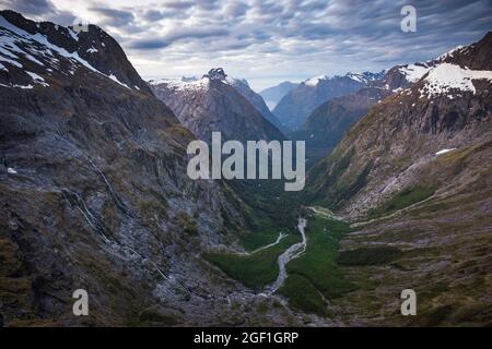 Gertrude Saddle e Gulliver Valley, Parco Nazionale Fiordland Foto Stock