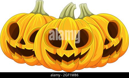 Cartoon Zucca di Halloween isolati su sfondo bianco Illustrazione Vettoriale