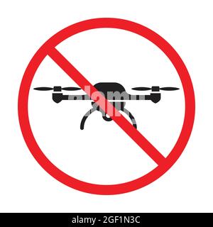 Nessun drone zone sign voli con drone vietato divieto stop segno illustrazione vettoriale per grafica, logo, sito web, social media, app mobile, interfaccia utente Illustrazione Vettoriale