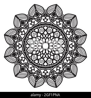 mandala elemento isolato di ornamento indiano decorativo stile floreale astratto nero e bianco disegno di sfondo Illustrazione Vettoriale