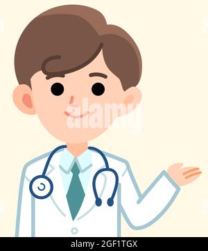 Giovane medico maschile in piedi con le braccia incrociate, aiuto professionale, uniforme medica, concetto di assistenza sanitaria illustrazione stock Illustrazione Vettoriale