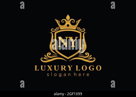 Modello del logo NY Letter Royal Luxury in Vector Art per Ristorante, Royalty, Boutique, Cafe, Hotel, Araldica, Gioielli, Moda e altri vettori illustratore Illustrazione Vettoriale