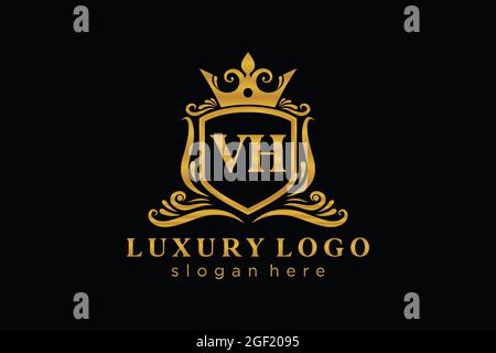 Modello del logo VH Letter Royal Luxury in Vector Art per ristoranti, Royalty, Boutique, Cafe, Hotel, Araldica, Gioielli, Moda e altri vettori illustratore Illustrazione Vettoriale