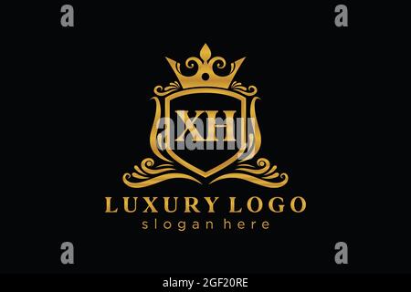 Modello di logo XH Letter Royal Luxury in Vector art per ristoranti, regali, boutique, caffè, hotel, Araldica, Gioielli, Moda e altri vettori illustri Illustrazione Vettoriale