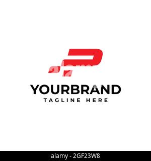 Lettera P con bandiera a scacchi astratta. Modello di design del logo Racing. Illustrazione Vettoriale