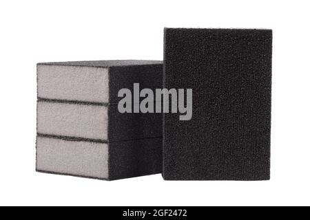 Tampone in spugna abrasiva isolato su sfondo bianco. Spugna abrasiva isolata su sfondo bianco. Spugna abrasiva. Tamponi abrasivi Foto Stock
