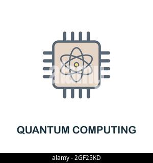 Icona piatta di Quantum Computing. Segno colorato dalla collezione di tecnologia futuristica. Illustrazione dell'icona Creative Quantum Computing per il web design Illustrazione Vettoriale