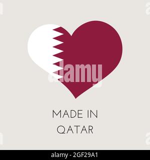 Etichetta a forma di cuore con bandiera Qatar. Adesivi Made in Qatar. Concetto di fabbrica, produzione e paese di produzione. Illustrazione dello stock vettoriale Illustrazione Vettoriale