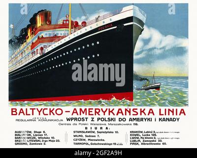 Bałtycko - Amerykańska Linia di M. Zaspicki (date sconosciute). Poster d'epoca restaurato pubblicato negli anni '30 in Polonia. Foto Stock