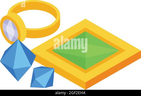 Oreficeria icona vettore isometrico. Anello di nozze. Metallo dorato Illustrazione Vettoriale