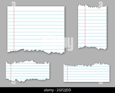 Set di illustrazioni vettoriali realistiche di fogli strappati di carta. Illustrazione vettoriale Illustrazione Vettoriale