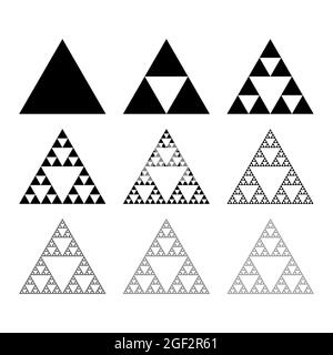 Passi di evoluzione del triangolo Sierpinski Illustrazione Vettoriale