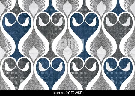 Design digitale colorato per piastrelle da parete per bagno e cucina. Marmo sfondo senza cuciture con forme geometriche, ornamento floreale monogramma. Modello per t Foto Stock