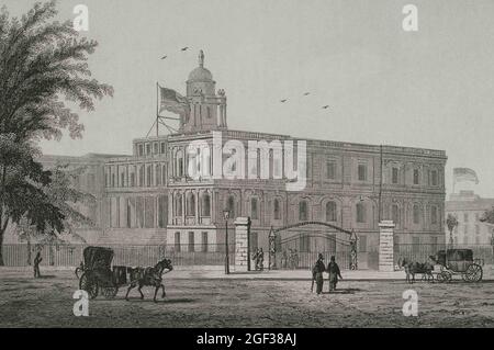 New York. Municipio. Incisione di Arnout. Panorama universale. Storia degli Stati Uniti d'America, dalla prima edizione di Jean B.G. Roux de Rochelle' Foto Stock