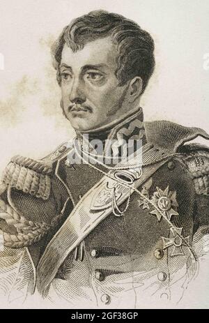 Jozef Antoni Poniatowski (1763-1813). Leader polacco, ministro della guerra e eroe militare, che divenne un maresciallo della Francia. Verticale. Incisione di Lemait Foto Stock