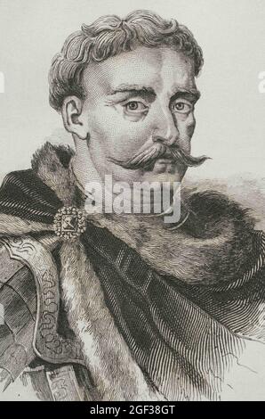 Giovanni III Sobieski (1629-1696). Re di Polonia e Granduca di Lituania (1674-1696). Verticale. Incisione di Lemaitre, Vernier e Lacon. Storia di Foto Stock