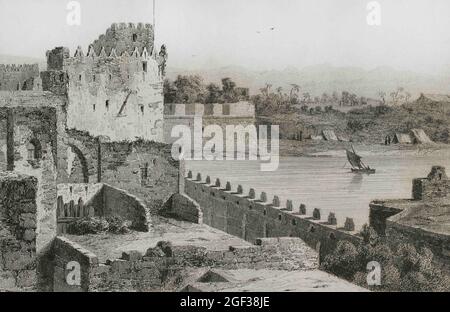 Dominio ottomano. Acro (oggi Akko nel territorio settentrionale di Israele). Mura di Saint Jean d'Acre. Incisione, 19 ° secolo. Incisione di Lemaitre. Ciao Foto Stock